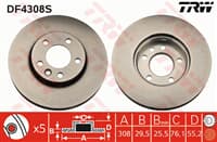 FREN DISKI ON (5D 308 MM) VOLKSWAGEN TRANSPORTER T5 TOUAREG 02- (16 INC)